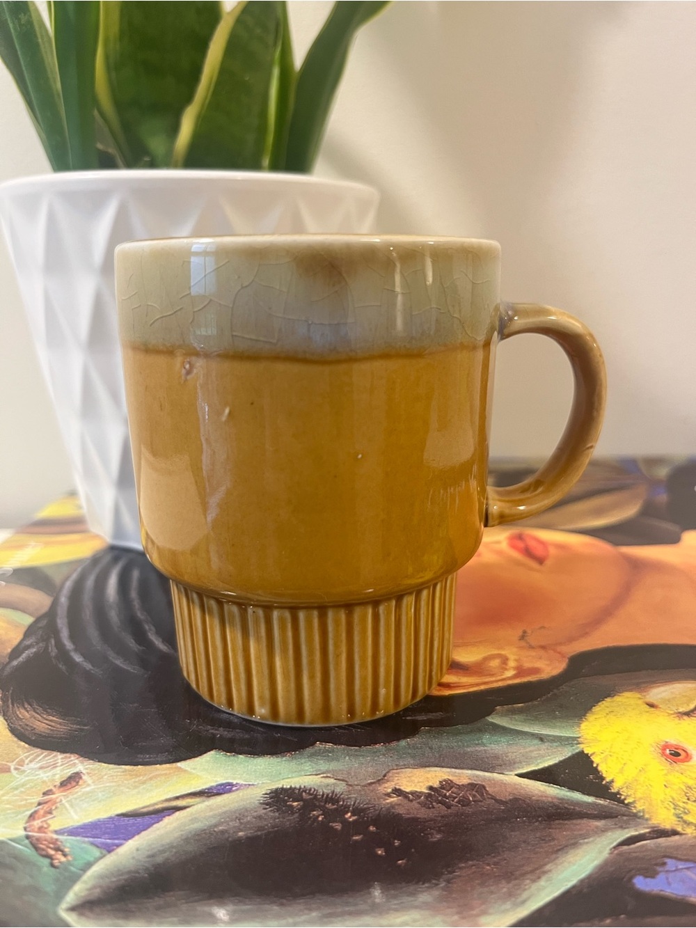 MCM Two-Tone Ceramic Light Brown and Cream Coffee Mug with Textured Base